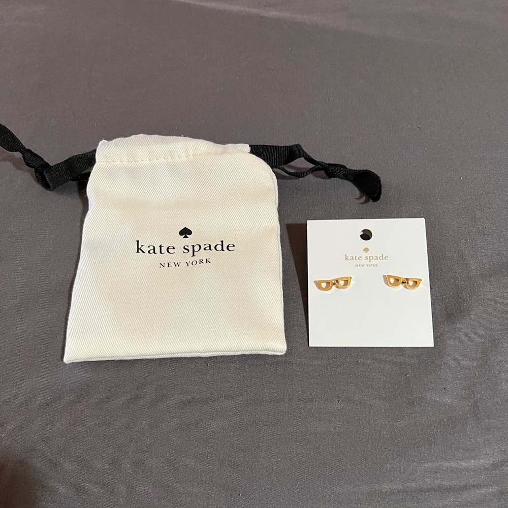 Kate Spade Lookout Glasses earrings. New, never worn. Gold tone w/ dust bag. NWT